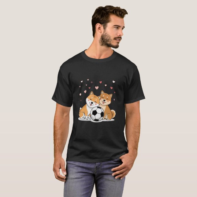 Shiba Inu with soccer ball for Valentine's Day T Shirt (Hel framsida)