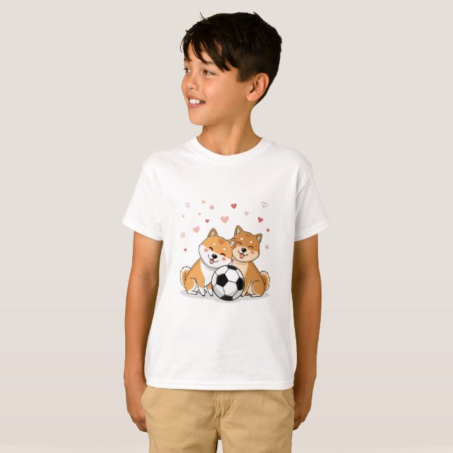 Shiba Inu with soccer ball for Valentine's Day T Shirt (Hel framsida)