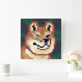 Shiba pixelart, klok, Pixel Art  Fyrkantig Klocka