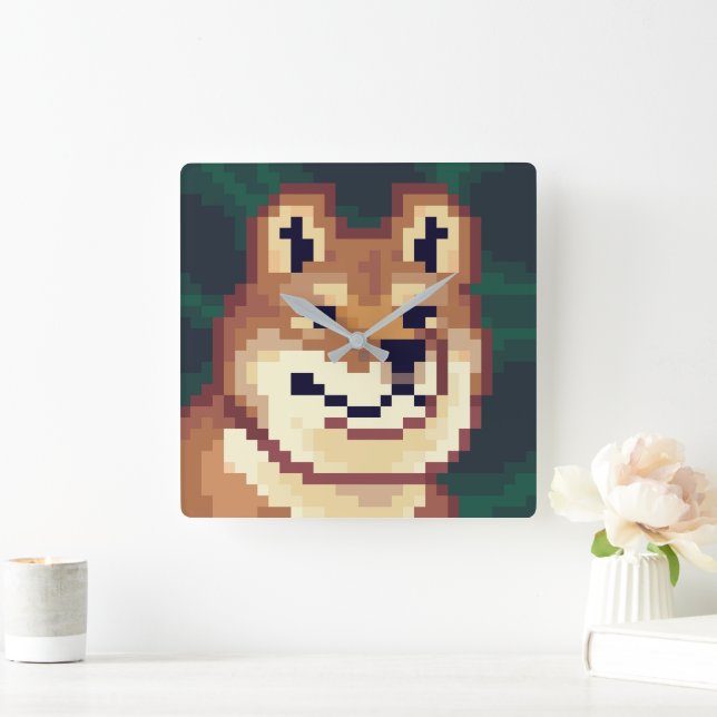 Shiba pixelart, klok, Pixel Art  Fyrkantig Klocka (Hem)