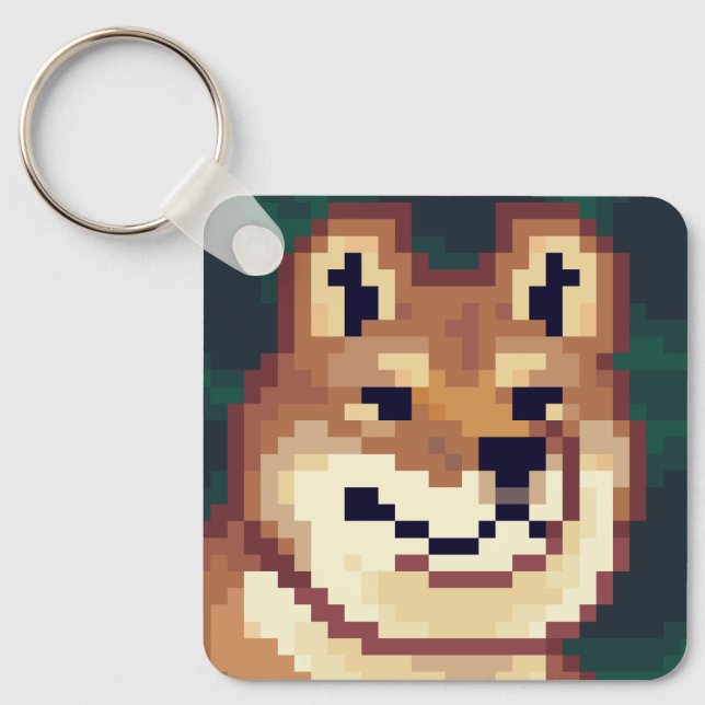 Shiba pixelart, Pixel Art, sleutelhanger Nyckelring (Framsida)