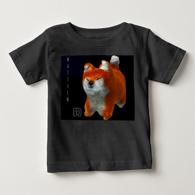 Shiba Puppy 3D Art Hund År Namn Black Baby Shirt T Shirt (Framsida)