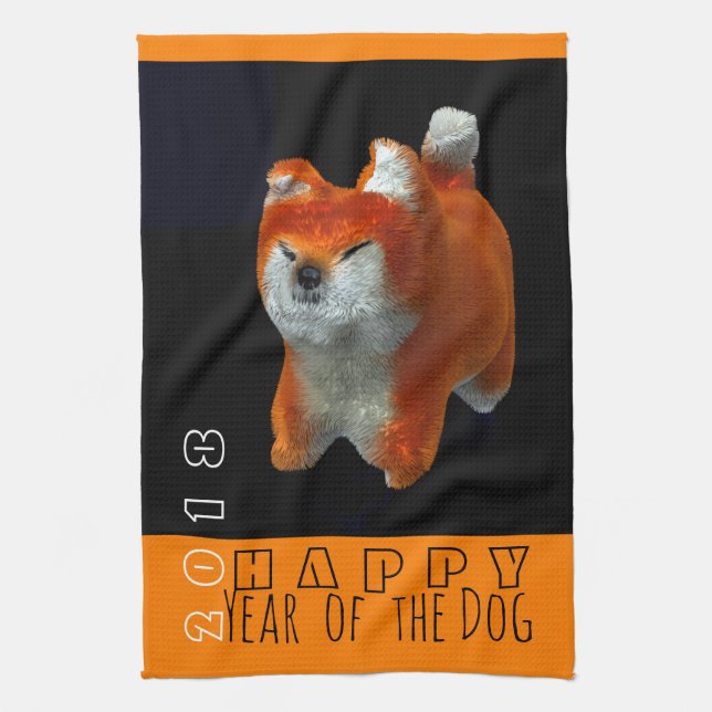 Shiba Puppy 3D Digital Art Hund År 2018 Kitchen T Kökshandduk (Vertikal)