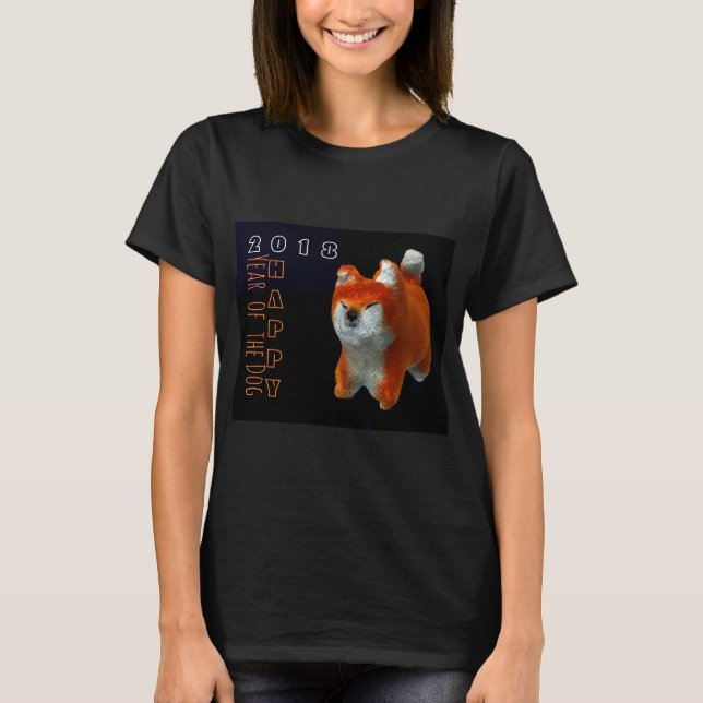 Shiba Puppy 3D Digital Art Hund År 2018 Tee Shirt (Framsida)