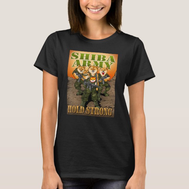 Shibarmy Shiba Inu Crypto Token Hodl Strong Protec T Shirt (Framsida)