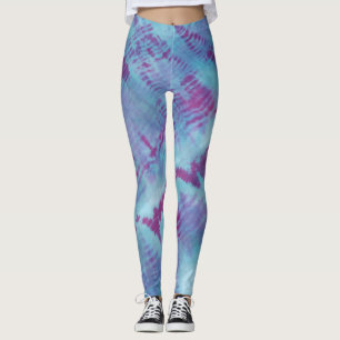 Shibori Blue Lila Mönster Tie Dye Leggings