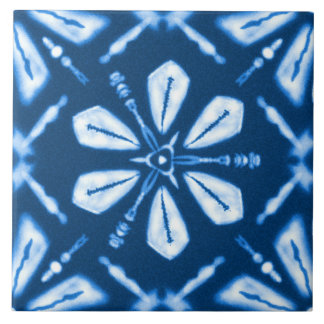 Shibori Blue Star Flower Kakelplatta