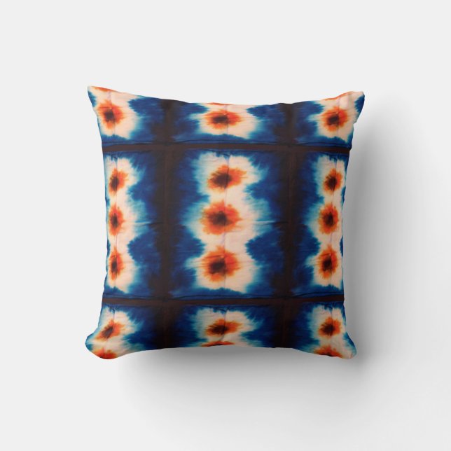 Shibori Fabric Boho Blue Orange Tie Dye Pillow Kudde (Framsida)