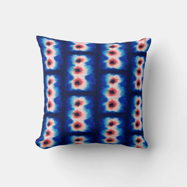 Shibori Fabric Boho Blue Orange Tie Dye Pillow Kudde (Framsida)