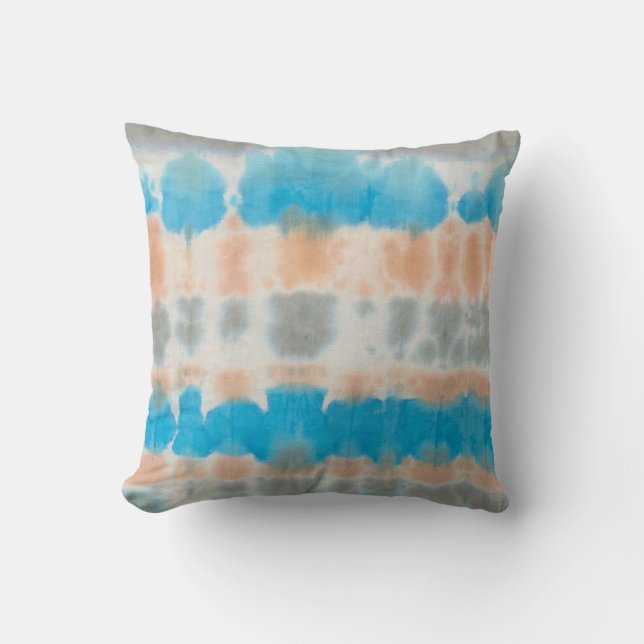 Shibori Fabric Boho Blue Orange Tie Dye Pillow Kudde (Framsida)