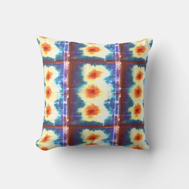 Shibori Fabric Boho Blue Orange Tie Dye Pillow Kudde (Framsida)