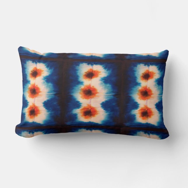 Shibori Fabric Boho Blue Orange Tie Dye Pillow Lumbarkudde (Framsida)