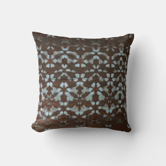 Shibori Fabric Boho Brown Blue Tie Dye Throw Pillo Kudde (Framsida)