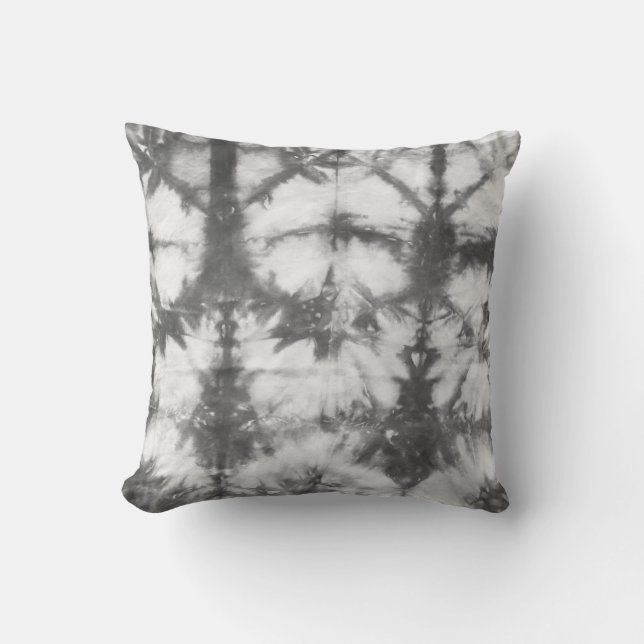 Shibori Fabric Boho Grått Mönster Tie Dye Pillow Kudde (Framsida)