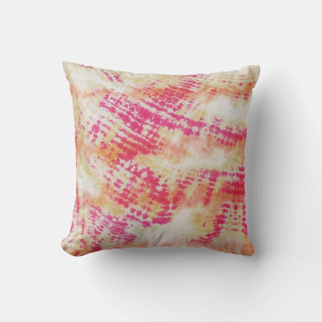 Shibori Fabric Boho Rosa Orange Tie Dye Pillow Kudde (Framsida)