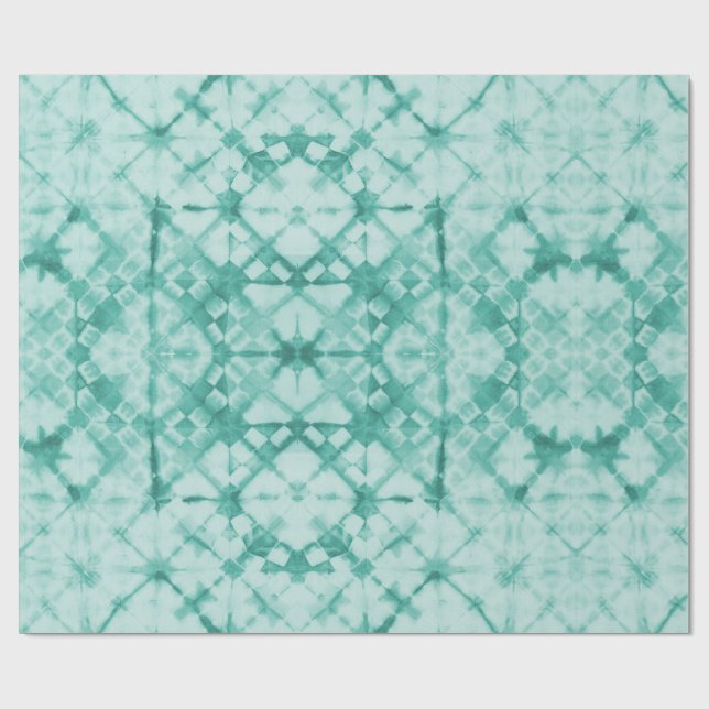 Shibori Färgad Rutigt Turkos Presentpapper (Platt)