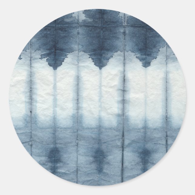 Shibori Indigio Print Runt Klistermärke (Framsida)