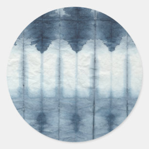 Shibori Indigio Skriv ut Runt Klistermärke