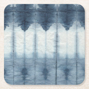 Shibori Indigio Skriv ut Underlägg Papper Kvadrat