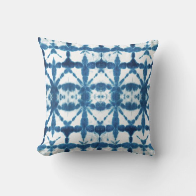Shibori Indigo Blå Tie Dye Abstrakt Kudde (Framsida)