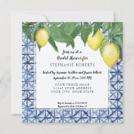 Shibori Navy n White w Lemon Citrus Möhippa Inbjudningar