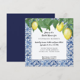 Shibori Navy n White w Lemon Citrus Möhippa Inbjudningar
