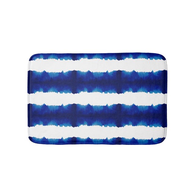 Shibori Tie Dye Blue Rand Mönster Bath Mat Badrumsmatta (Framsidan)