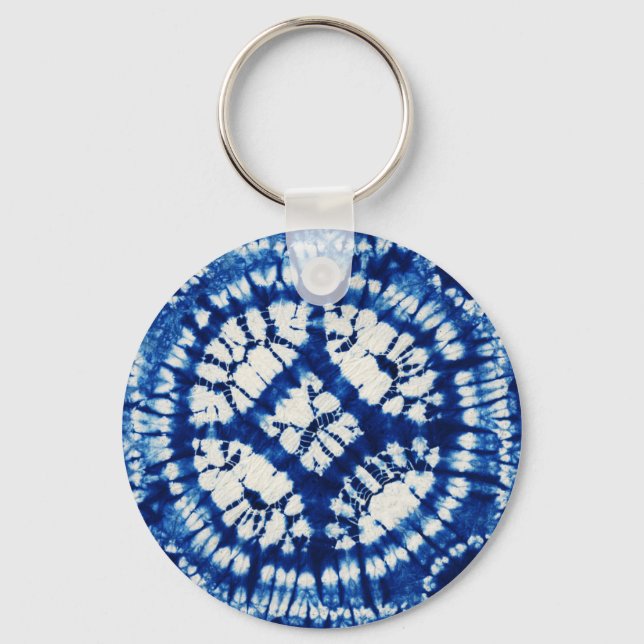 Shibori Tie Dye South Seas Indigo Batik Nyckelring (Framsida)