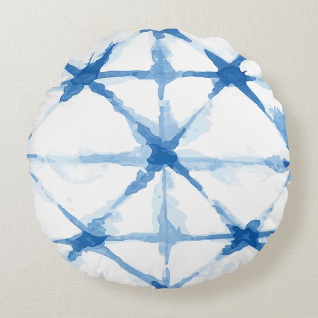 Shibori Tie Dye Triangle Mönster Round Pillow Rund Kudde (Framsidan)