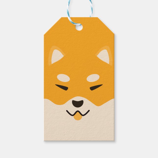 Shibu Inu Cute Tecknad Ansikte Gift Märkres Presentetikett (Framsidan)