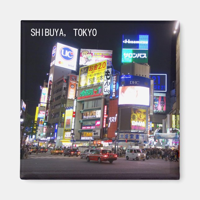 Shibuya City Ljus Night i Tokyo Japan Magnet (Framsidan)