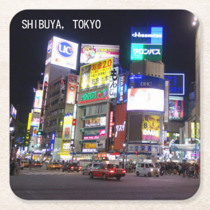 Shibuya City Ljus Night i Tokyo Japan Underlägg Papper Kvadrat