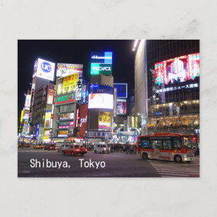 Shibuya City Ljus Night i Tokyo Japan Vykort