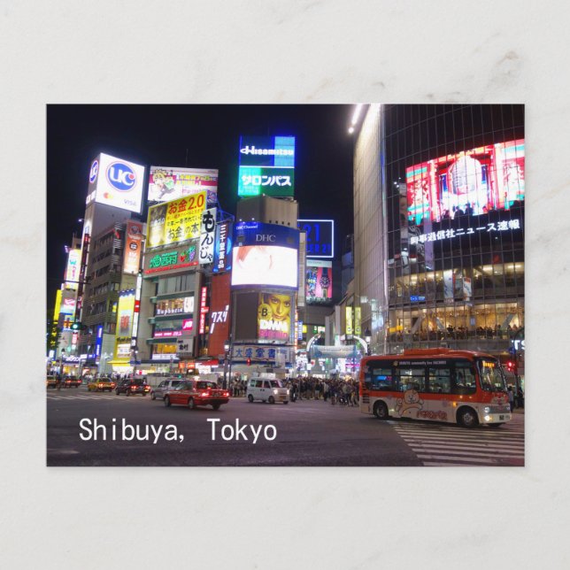 Shibuya City Ljus Night i Tokyo Japan Vykort (Framsida)