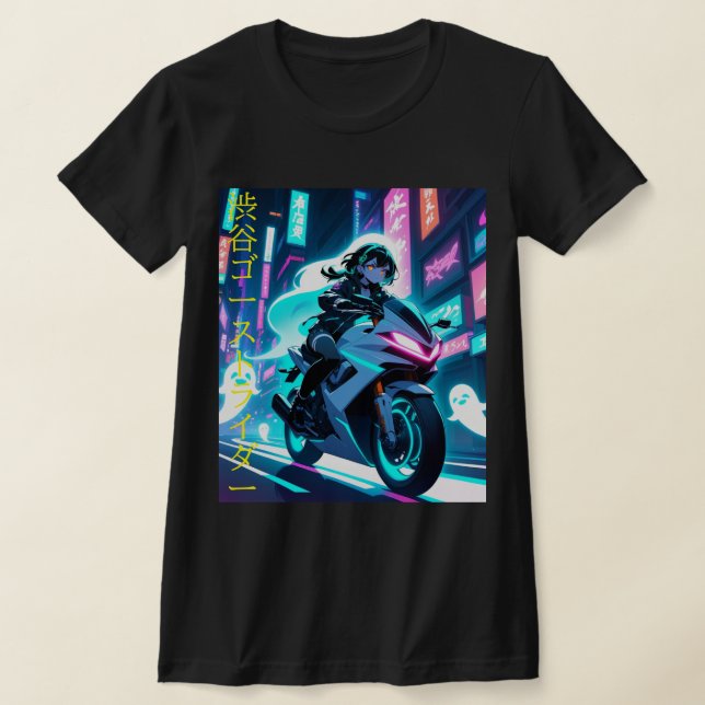 "Shibuya Ghost Rider" - Cyberpunk Neon Spirit T Shirt (Laydown)
