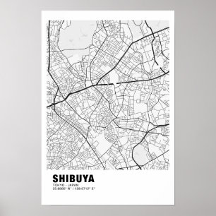 Shibuya Karta Poster - Tokyo White Karta