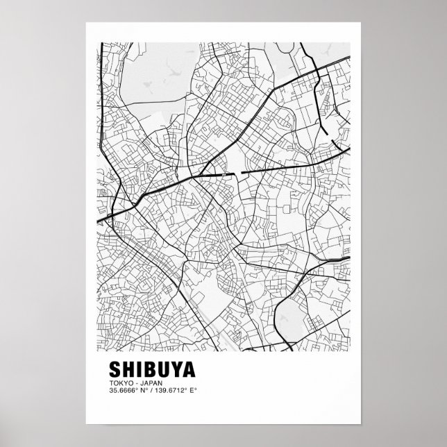 Shibuya Karta Poster - Tokyo White Karta (Framsidan)