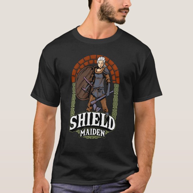 Shield Maiden Female Viking Warrior Norse Mytholog T Shirt (Framsida)
