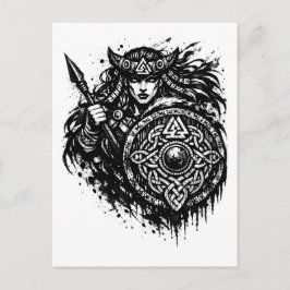 Shield Maiden Spear‑Sigil – Mythic Warrior Ink Vykort