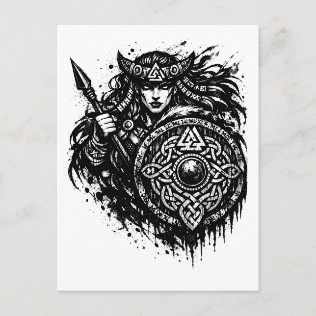Shield Maiden Spear‑Sigil – Mythic Warrior Ink Vykort (Framsida)