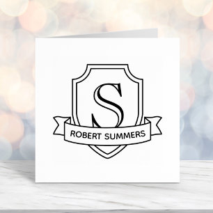 Shield och Ribbon Monogram Initial Självfärgande Stämpel