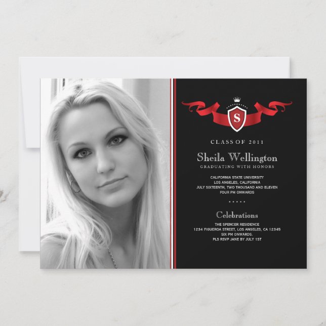 Shield Photo Studenten meddelande Inbjudningar (Framsida)