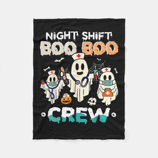 Shift Boo Crew Nurse Ghost Halloween Nurses Rn Fleecefilt (Framsidan)