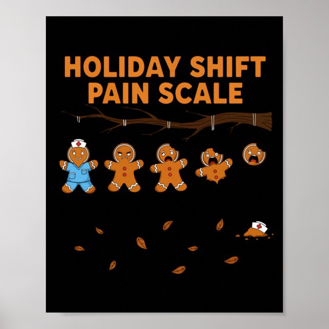 Shift Nurse Pain Scale Funny Gingerbread Rn Christ Poster (Framsidan)