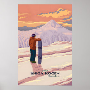 Shiga Kogen Japan Snowboard Resorera Klippbok Poster