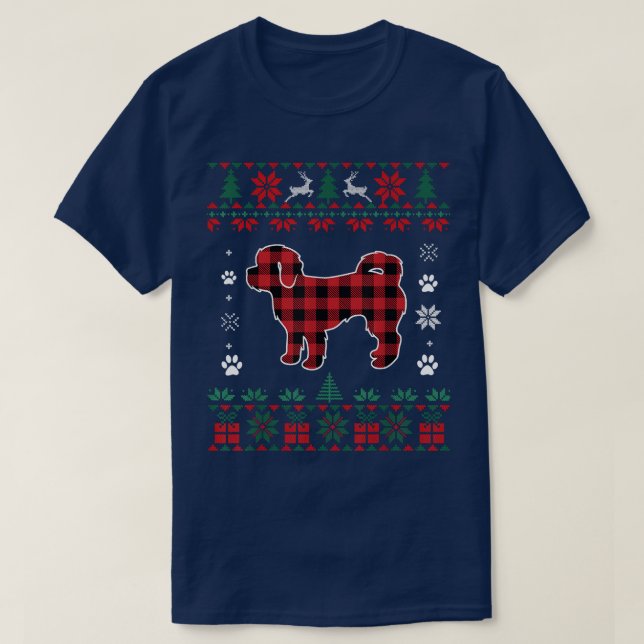 Shih Poo Hund älskare Pajama Red Play Ugly jul T Shirt (Design framsida)