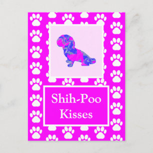 Shih-Poo Hund Kisses Silhouette i Cute Rosa & Blue Vykort
