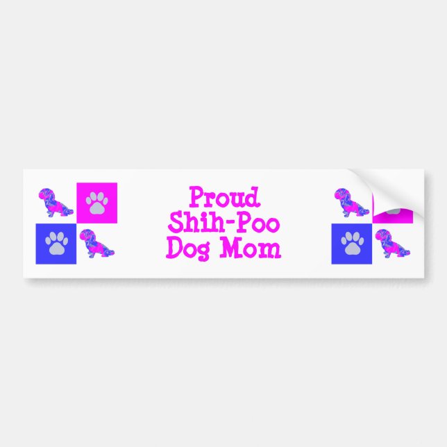 Shih-Poo Hund Silhouette Shock rosa och Blue Best  Bildekal (Framsidan)