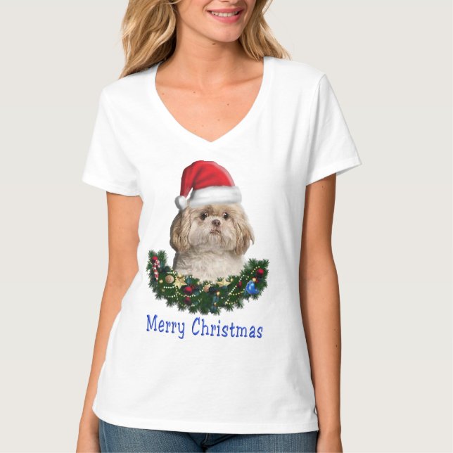 Shih-Tsu Hund Jul T-Shirt (Framsida)