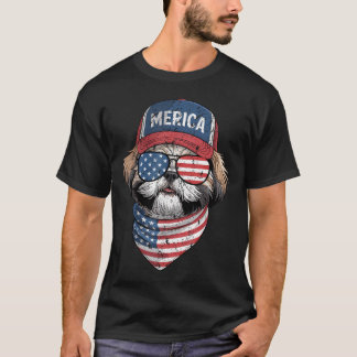Shih Tzu 4:e Juli USA Amerikansk Flagga Hund T Shirt